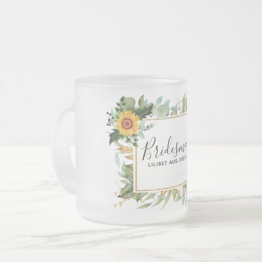 Boho Sunflower Sage Greenery Wedding Matglas Koffiemok (Voorkant links)
