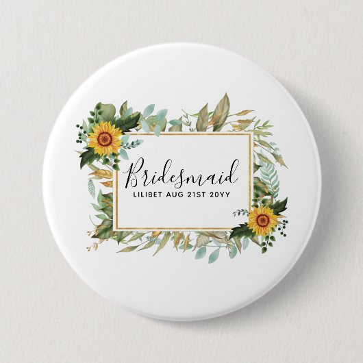 Boho Sunflower Sage Greenery Wedding Ronde Button 7,6 Cm (Voorkant)