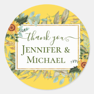 Boho Sunflower Sage Greenery Wedding Ronde Sticker