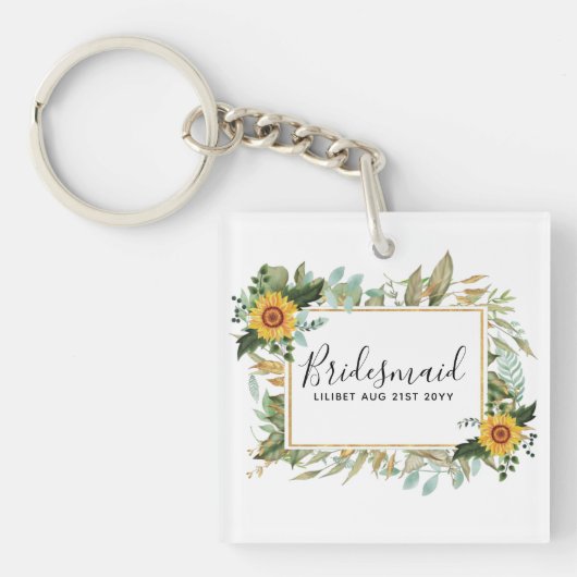 Boho Sunflower Sage Greenery Wedding Sleutelhanger (voorkant)