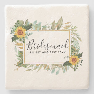 Boho Sunflower Sage Greenery Wedding Stenen Onderzetter