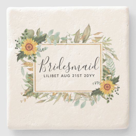 Boho Sunflower Sage Greenery Wedding Stenen Onderzetter (Voorkant)