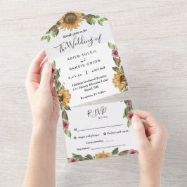 Boho Sunflower Song Request RSVP Wedding All In One Uitnodiging