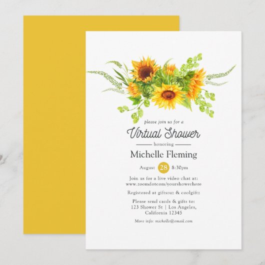 Boho Sunflower Virtual Bridal of Baby shower Kaart (Voorkant / Achterkant)