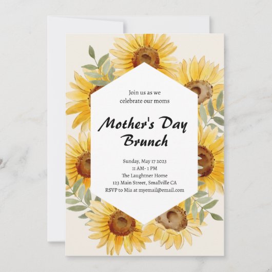 Boho Sunflower Waterverf Moederdag Brunch Kaart (Voorkant)