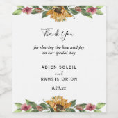 Boho Sunflower Weddenschap Hartelijk dank Wijn Etiket (Enkel label)