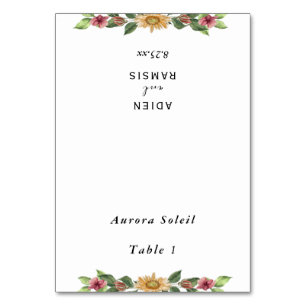 Boho Sunflower Wedding Foldable Place Card Kaart