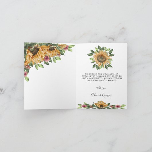 Boho Sunflower Wedding Folded Hartelijk dank Bedankkaart (Binnen)