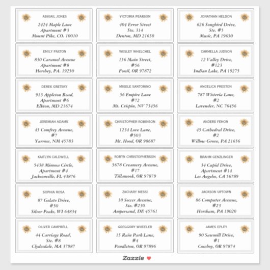 Boho Sunflower Wedding Guest Adresetiketten Sticker (Vel)