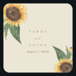 Boho Sunflower Wedding Vierkante Sticker<br><div class="desc">De grillige schoonheid van zonnebloemen en bohemian charme waren de inspiratie voor deze bruiloft stickers die overeenkomen met onze coördinerende bruiloft uitnodigingen,  rsvp kaarten,  opslaan van de data   meer. Perfect voor uw Boheemse bruiloft viering.</div>