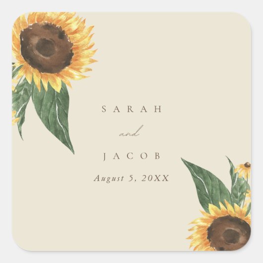 Boho Sunflower Wedding Vierkante Sticker (Voorkant)