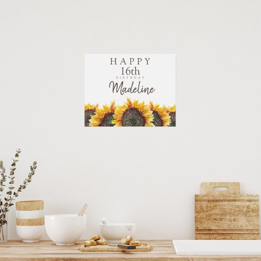 Boho Sunflower White Happy 16th (of enige andere) Poster (Keuken)