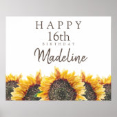 Boho Sunflower White Happy 16th (of enige andere) Poster (Voorkant)