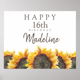 Boho Sunflower White Happy 16th (of enige andere)  Poster
