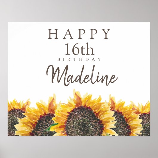 Boho Sunflower White Happy 16th (of enige andere) Poster (Voorkant)