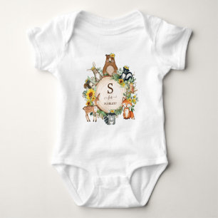Boho Sunflower Woodland Animals Custom Monogram Romper