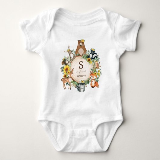 Boho Sunflower Woodland Animals Custom Monogram Romper (Voorkant)