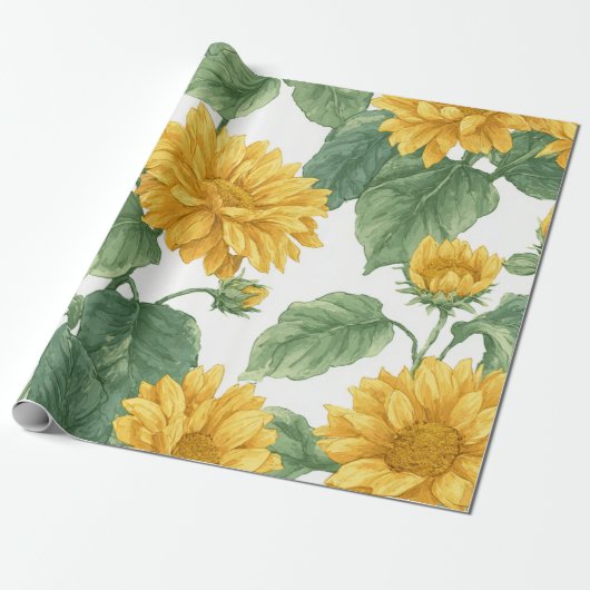Boho Sunflower Yellow Floral Pattern Spring Summer Cadeaupapier (Uitgerold)