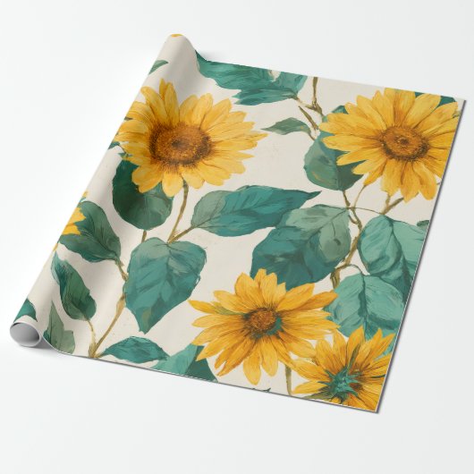 Boho Sunflower Yellow Floral Pattern Spring Summer Cadeaupapier (Uitgerold)