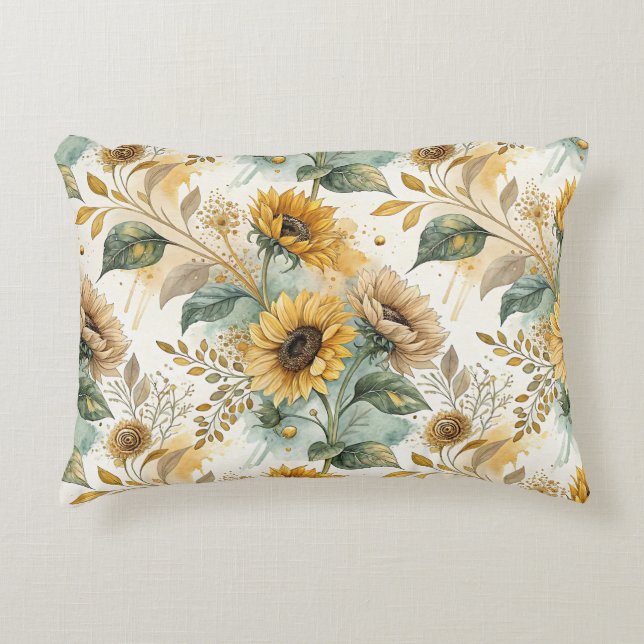 Boho Sunflowers Watercolor Gold Accent Kussen (Voorkant)