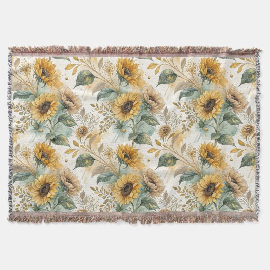 Boho Sunflowers Watercolor Gold Deken (Voorkant)