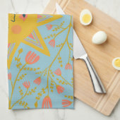 Boho Suns & Flowering Pink Yellow Blue Theedoek (Quarter Fold)