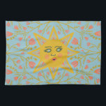 Boho Suns & Flowering Pink Yellow Blue Theedoek<br><div class="desc">Decoreer je keuken met deze coole zonnedoek. Maakt een geweldige vakantie,  huisverwarming,  verjaardag of bruiloft cadeau! U kunt het aanpassen en tekst ook toevoegen. Bekijk mijn winkel voor veel meer kleuren en patronen!</div>