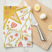 Boho Suns & Flowering Vines Roze Geel Theedoek (Quarter Fold)