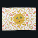 Boho Suns & Flowering Vines Roze Geel Theedoek<br><div class="desc">Decoreer je keuken met deze coole zonnedoek. Maakt een geweldige vakantie, huisverwarming, verjaardag of bruiloft cadeau! U kunt het aanpassen en tekst ook toevoegen. Bekijk mijn winkel voor veel meer kleuren en patronen!</div>