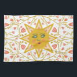 Boho Suns & Flowering Vines Roze Geel Theedoek<br><div class="desc">Decoreer je keuken met deze coole zonnedoek. Maakt een geweldige vakantie,  huisverwarming,  verjaardag of bruiloft cadeau! U kunt het aanpassen en tekst ook toevoegen. Bekijk mijn winkel voor veel meer kleuren en patronen!</div>