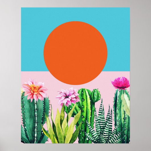Boho Sunset Retro Floral Abstract Collage Poster (Voorkant)