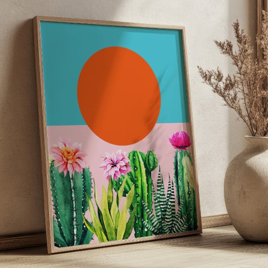 Boho Sunset Retro Floral Abstract Collage Poster