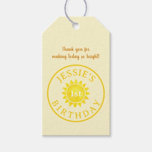 Boho Sunshine 1st Birthday Gift Labels - Eerste re Cadeaulabel (Voorkant)