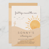 Boho Sunshine 1st reis rond de zon Birthday Inv Kaart (Voorkant / Achterkant)
