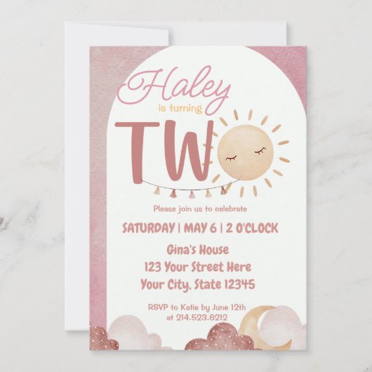 Boho Sunshine 2e Verjaardagsfeestje Waterverf Kaart (Voorkant)