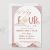 Boho Sunshine 4e Verjaardagsfeestje Waterverf Kaart (Voorkant)