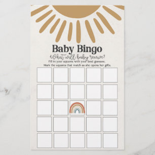 Boho Sunshine baby Bingo, baby shower spel