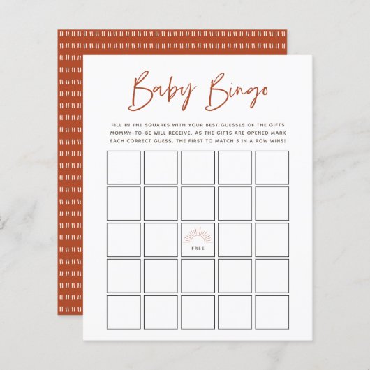 Boho Sunshine Baby Bingo Game (Voorkant / Achterkant)
