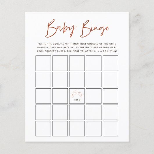 Boho Sunshine Baby Bingo Game (Voorkant)