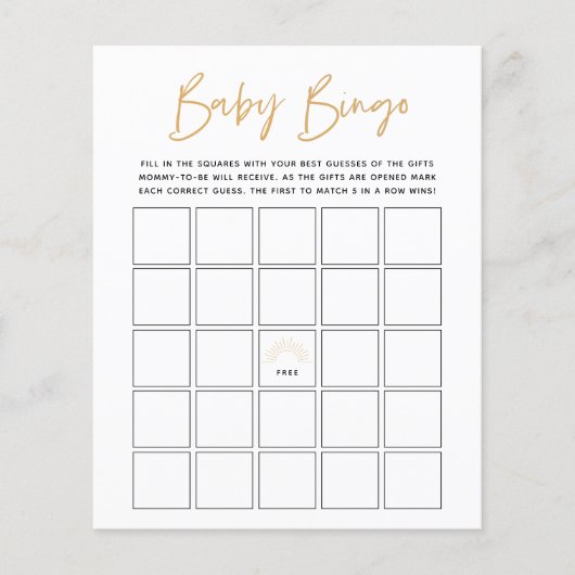 Boho Sunshine Baby Bingo Game (Voorkant)
