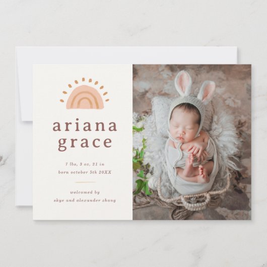 Boho Sunshine Baby Geboorte Aankondiging (Voorkant)