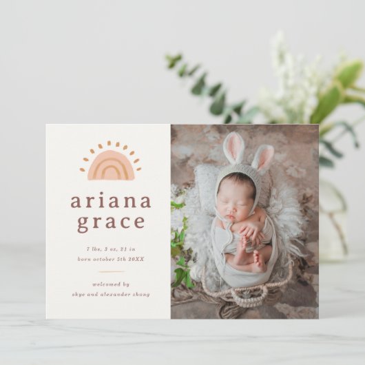 Boho Sunshine Baby Geboorte Aankondiging (Staand voorkant)