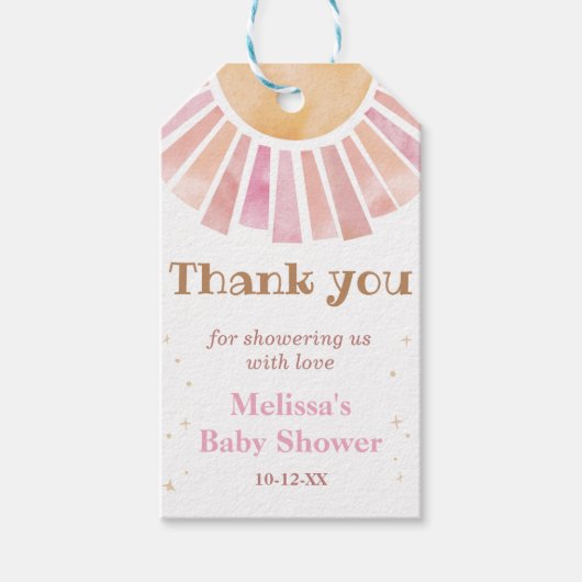 Boho Sunshine Baby shower Dank u Cadeau Labels Cadeaulabel (Voorkant)