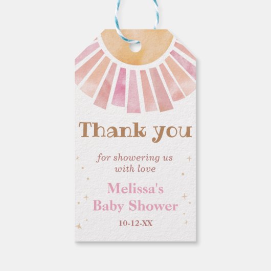 Boho Sunshine Baby shower Dank u Cadeau Labels Cadeaulabel (Achterkant)