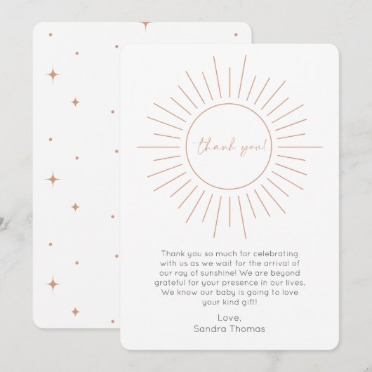 Boho Sunshine Baby shower Dank u kaart (Voorkant / Achterkant)