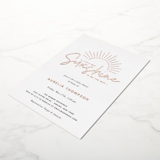 Boho Sunshine Baby shower Folie Uitnodiging (Gedraaid)