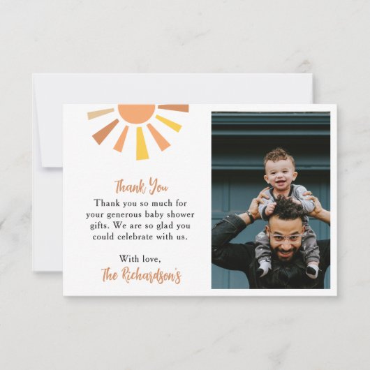 Boho Sunshine Baby shower Foto Bedankkaart (Voorkant)