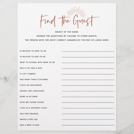 Boho Sunshine Baby shower Guest (Voorkant)