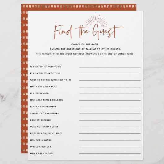 Boho Sunshine Baby shower Guest (Voorkant / Achterkant)