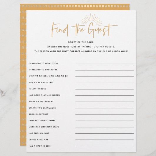 Boho Sunshine Baby shower Guest (Voorkant / Achterkant)